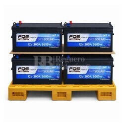 Pack 4 bater�as Solar 12 Voltios 300 Amperios | Sin mantenimiento FQS12-300